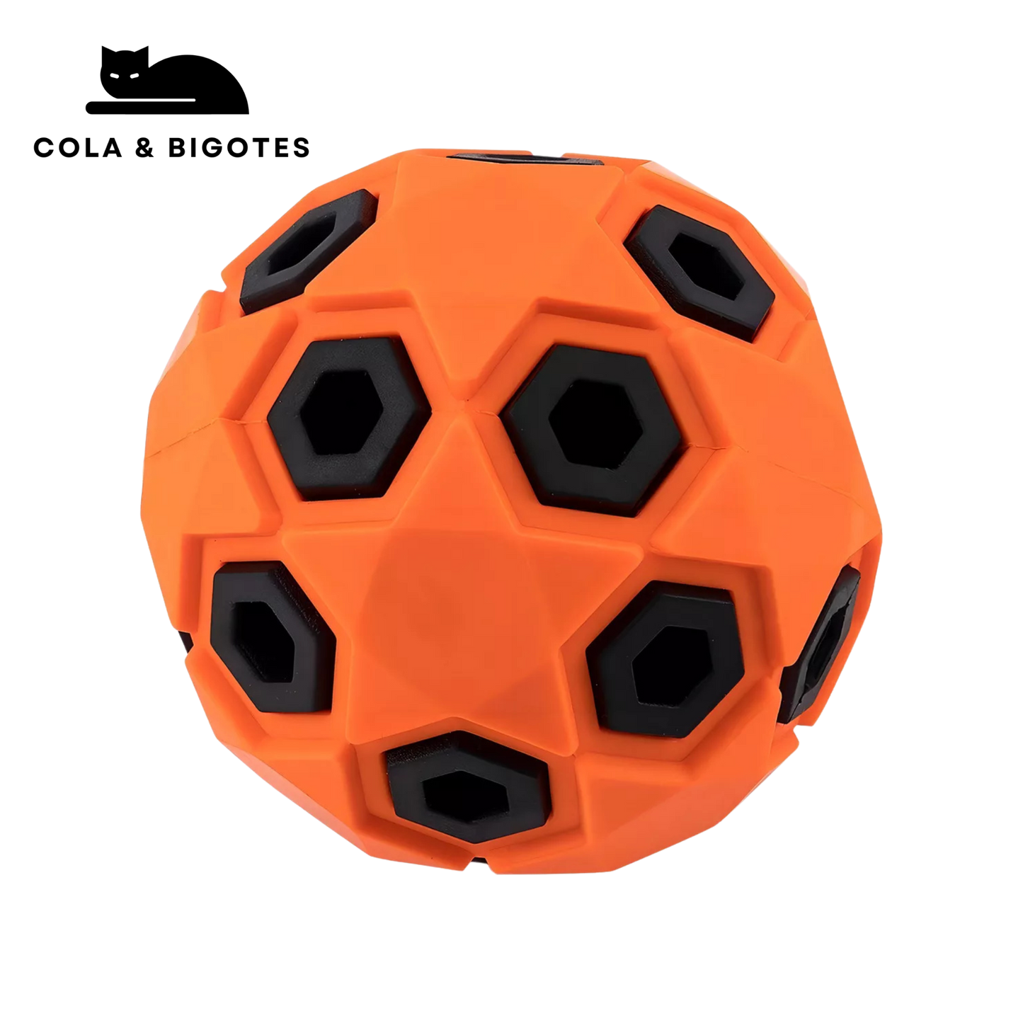 PELOTA DE CAUCHO DOBLE CAPA USO RUDO PARA MASCOTAS NARANJA- (COLA Y BIGOTES)