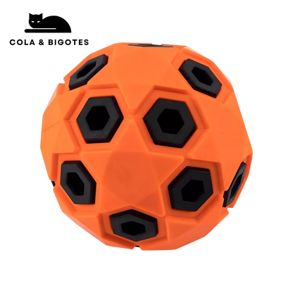 PELOTA DE CAUCHO DOBLE CAPA USO RUDO PARA MASCOTAS NARANJA- (COLA Y BIGOTES)